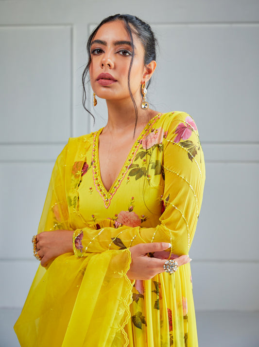Bulbul Anarkali dress- Yellow