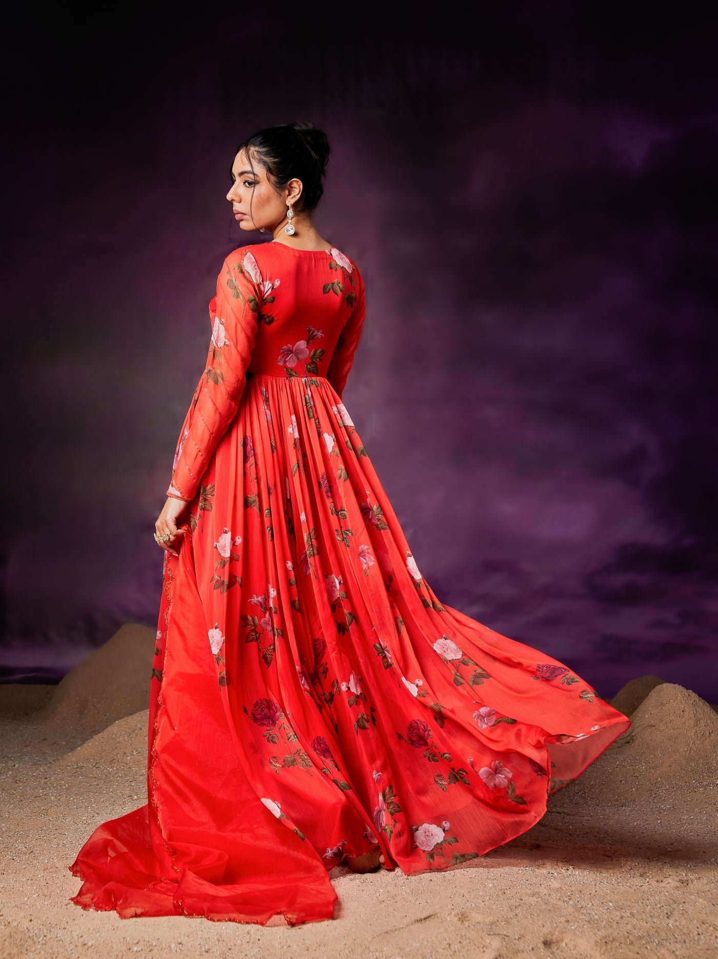 Bulbul Anarkali dress- Tangerine