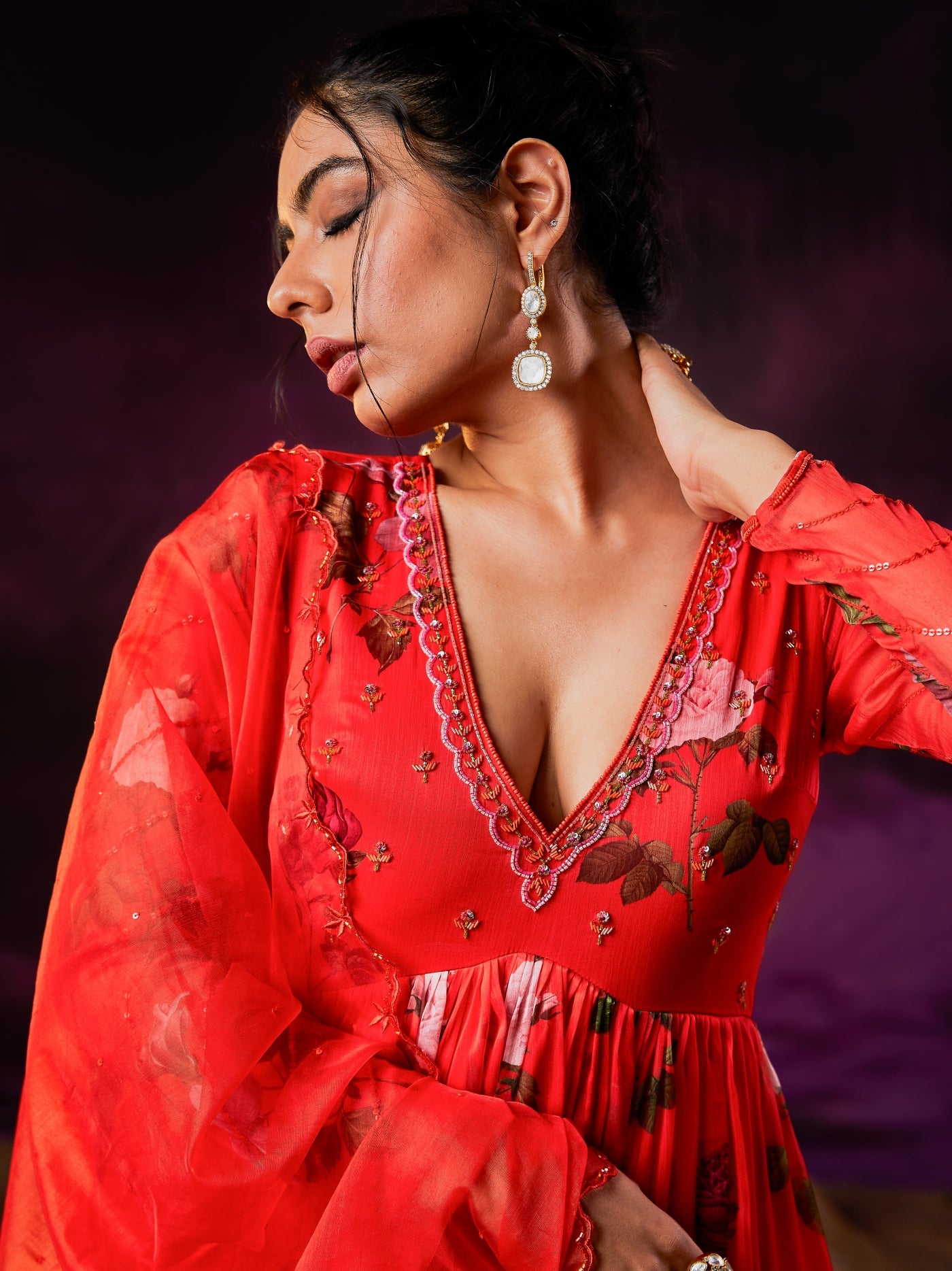 Bulbul Anarkali dress- Tangerine